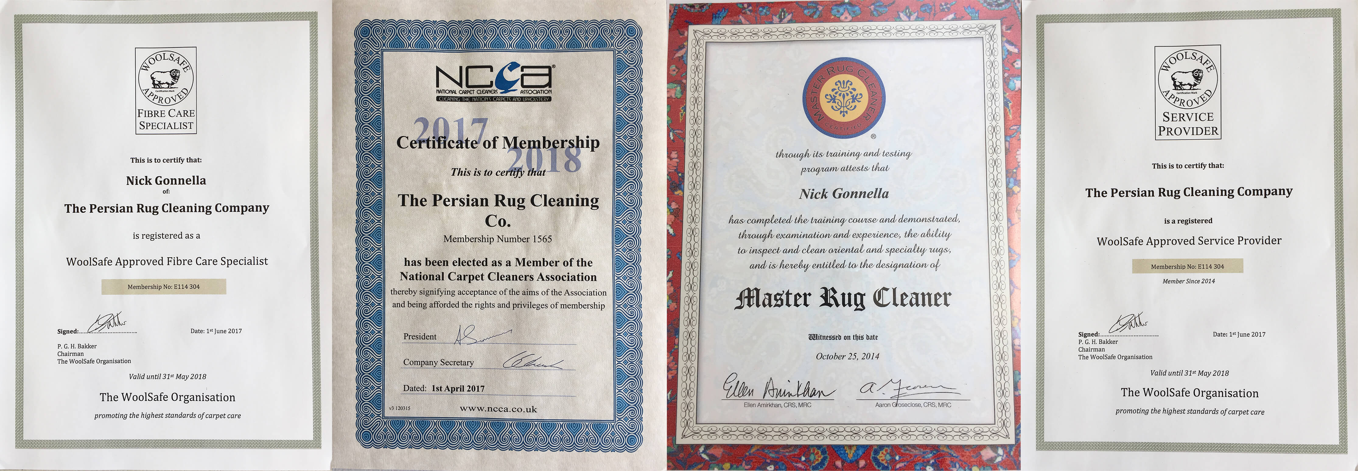 Persian Rug Cleaning Industry Certificates